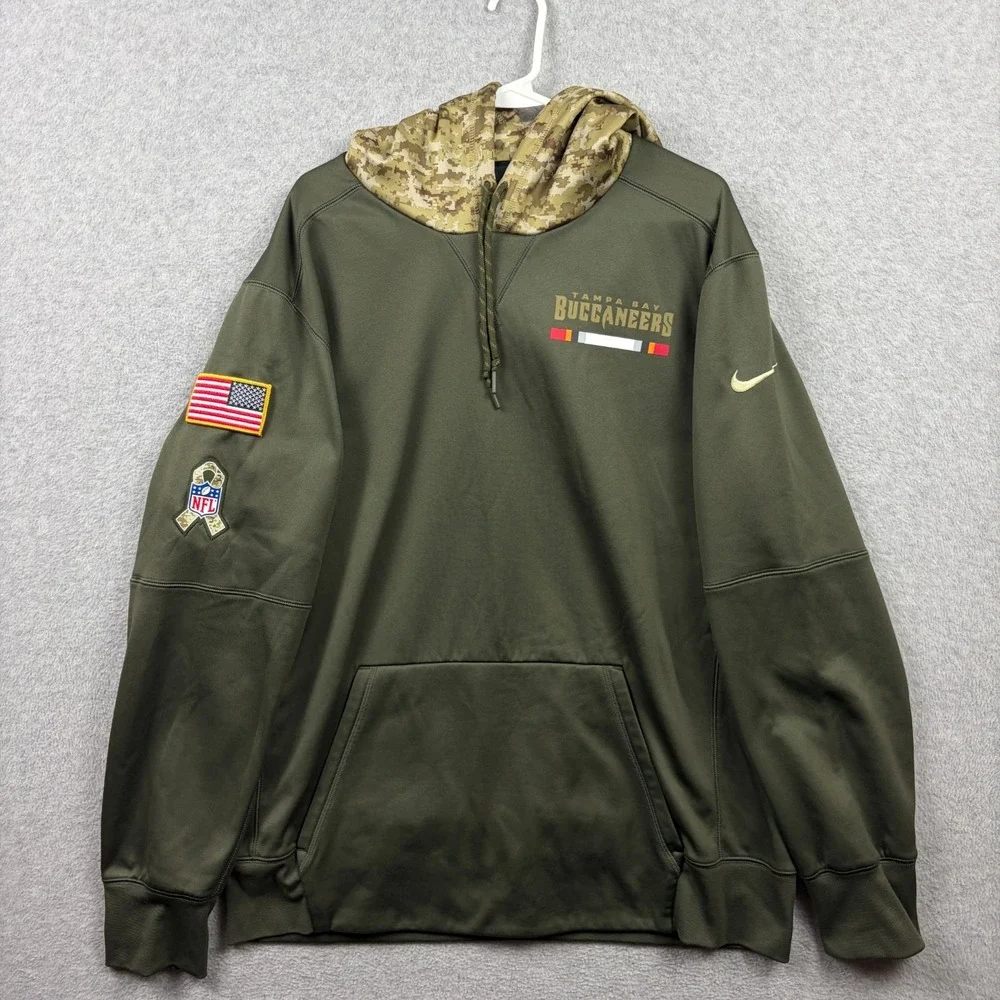 Tampa Bay Buccaneers Hoodie Mens XL Green Nike Salute To Service Dri Fit Patches